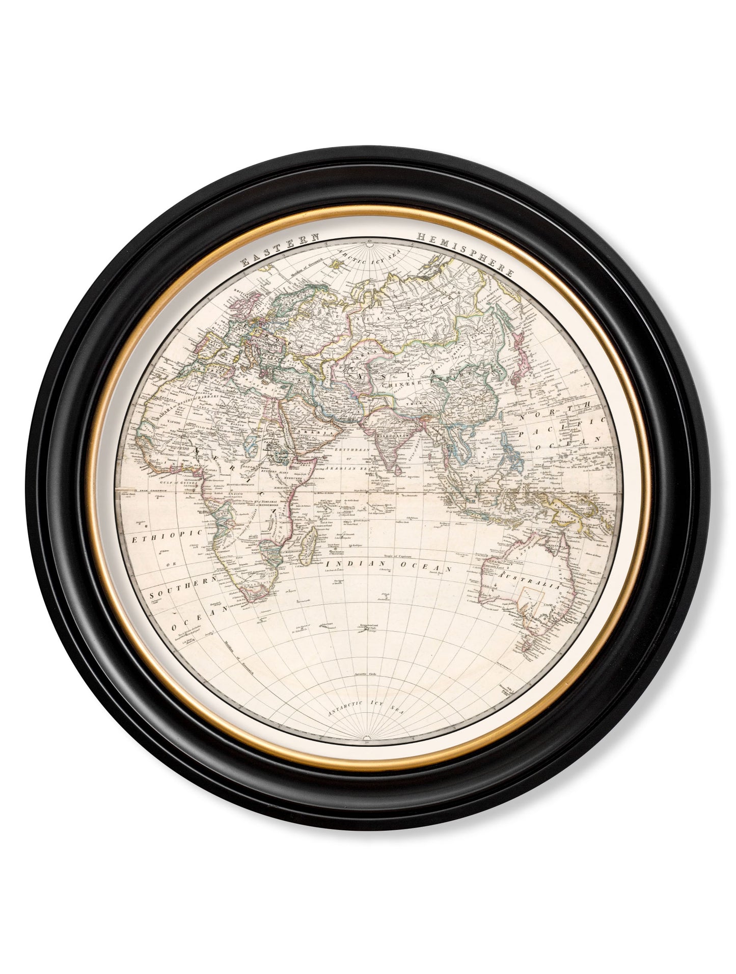 Round Framed World Hemishpheres