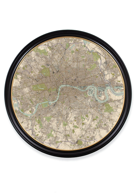 Round Framed Map of London c.1905 Print