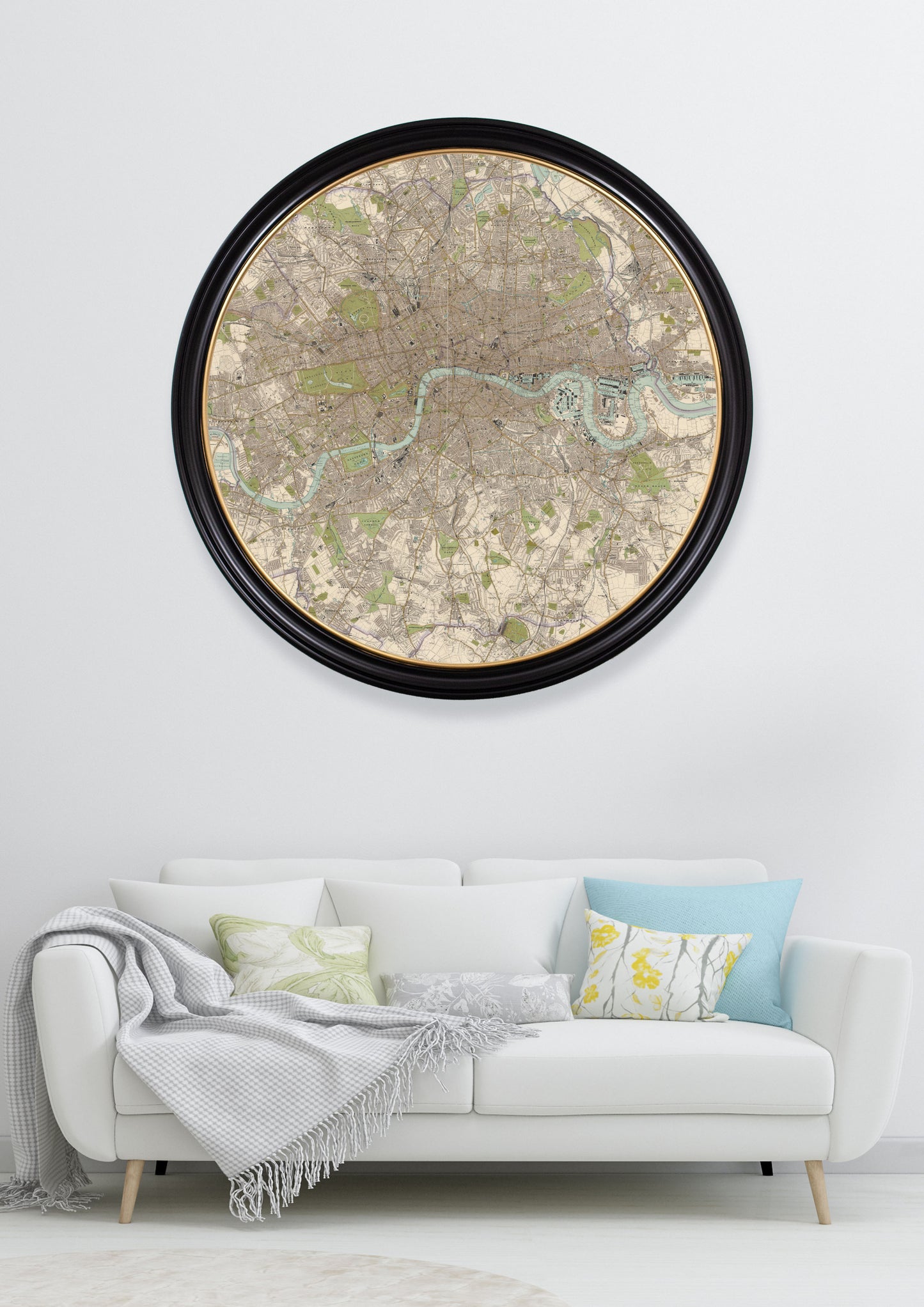 Round Framed Map of London c.1905 Print