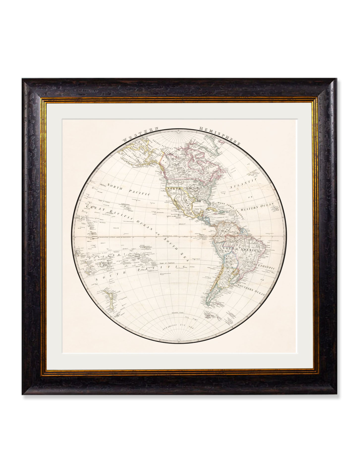 Framed World Map Hemishpheres